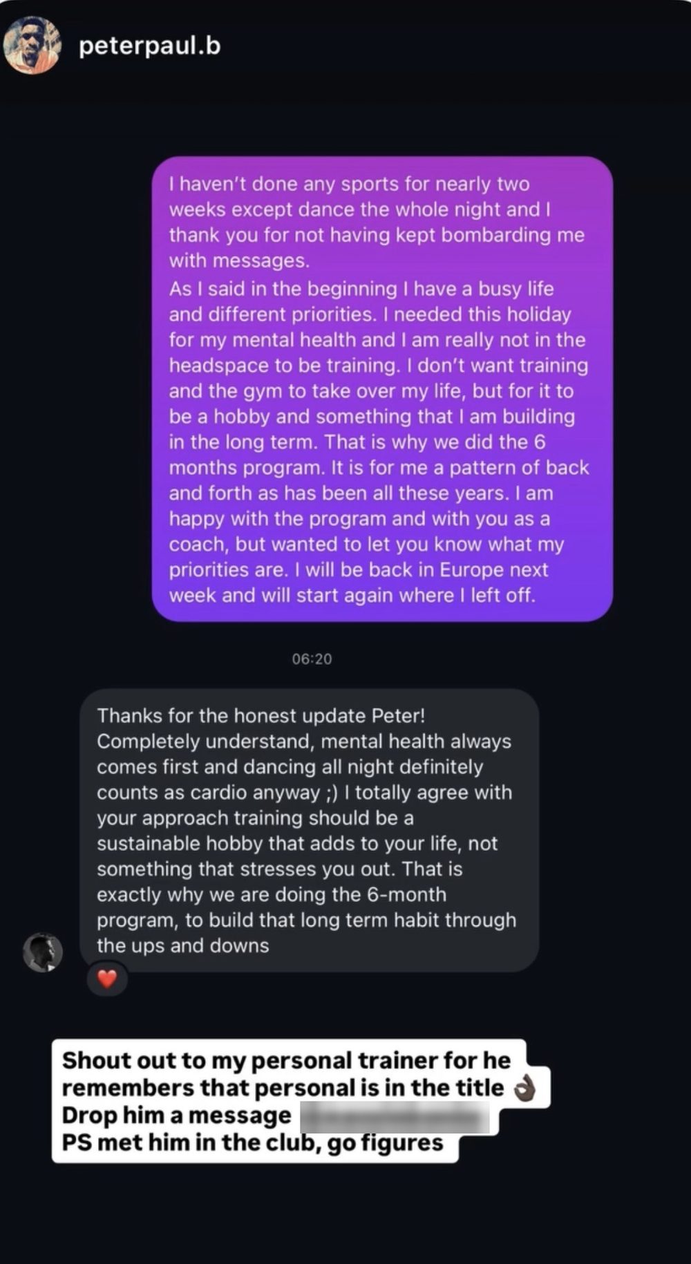 Captura de un mensaje de Peter